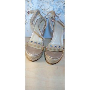 WOMENS WILD DIVA LOUNGE CLEAR RINESTONE TOE ESPADRILLES SZ 7 1/2